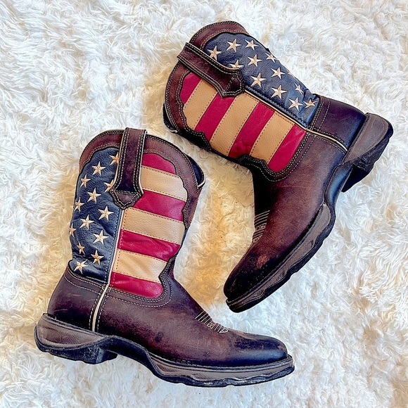 Durango Lady Rebel American Flag Western Performance Boots Broad Square Toe 10M - Picture 1 of 7